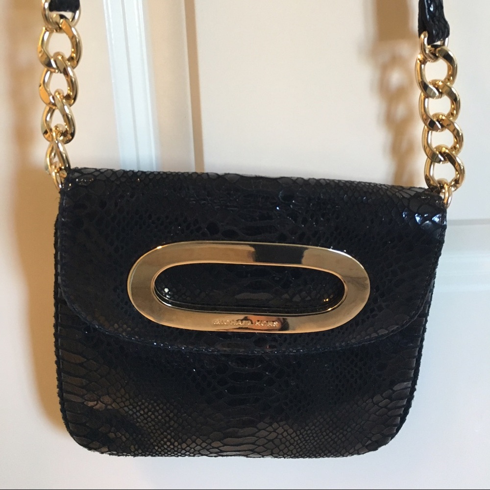 Michael Kors Black Crossbody Bag with Gold Accents